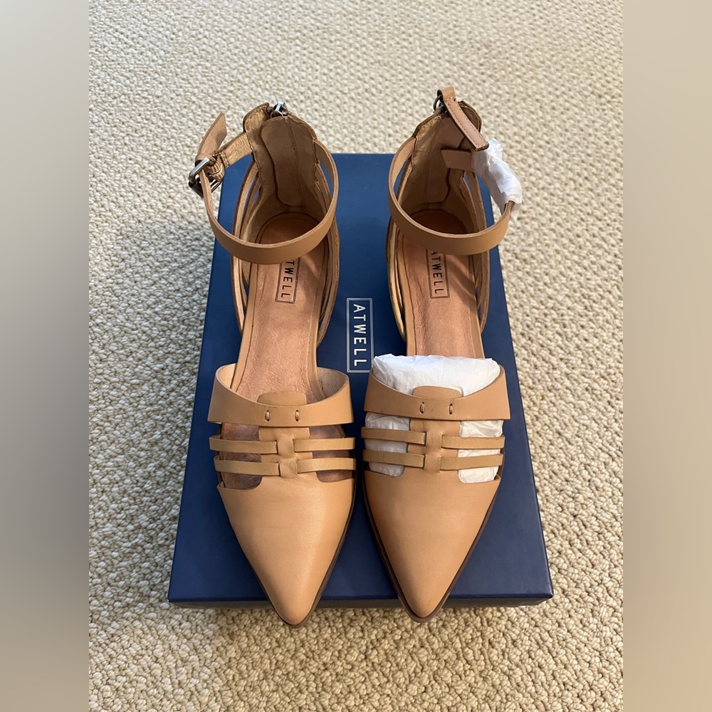 At well Ankle strap flats:New Never Worn . Tan leather size 6